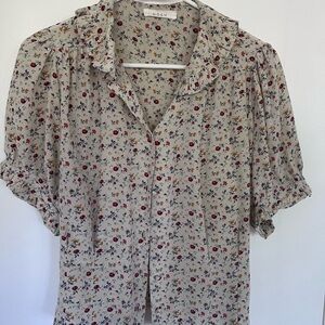 Doen Floral Ruffle Blouse - Cream and Red